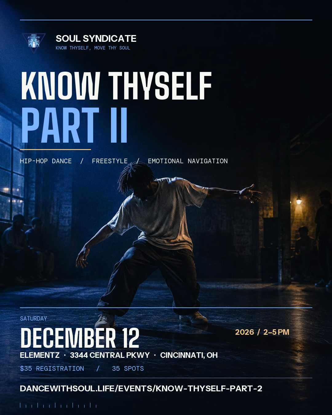 Know Thyself: Part II workshop flyer — December 12, 2026, 2–5 PM at Elementz in Cincinnati